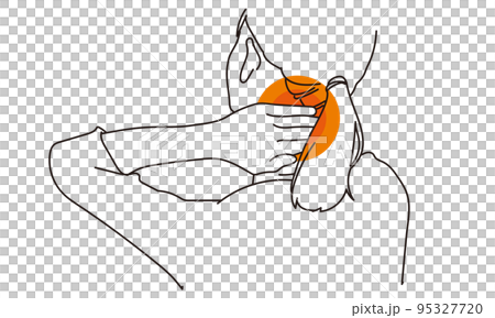A woman who puts her hand on her neck with neck pain 95327720