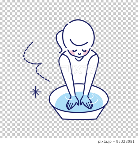 A line drawing of a woman taking a hand bath A line drawing of a woman taking a hand bath 95328081