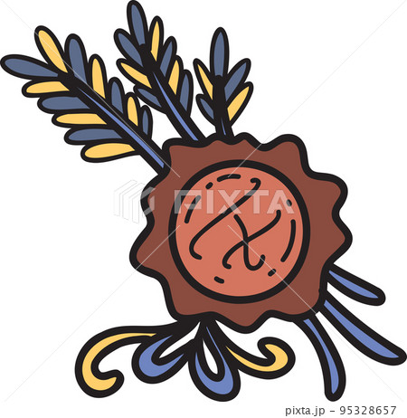 Hand Drawn wax seal with boho plants illustration Hand Drawn wax seal with boho plants illustration 95328657