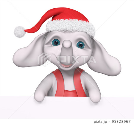 Christmas character cartoon elephant with poster 3d rendering 95328967