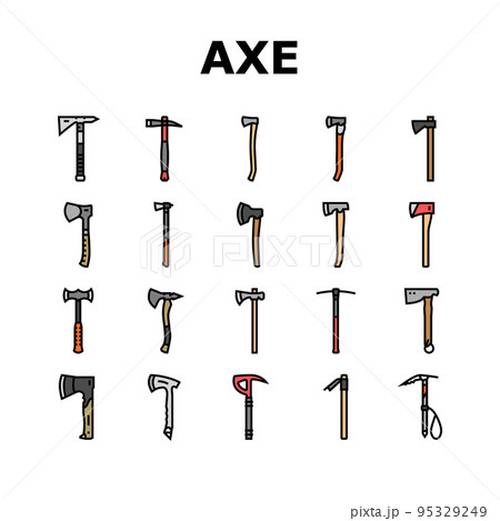 axe ax hatchet wood weapon icons set vector axe ax hatchet wood weapon icons set vector 95329249