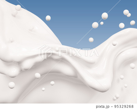 Milk wave or flow splash, pouring  sour cream or yogurt, dairy abstract liquid background, isolated, 3d rendering 95329268