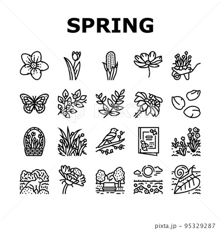spring season flower nature icons set vectorのイラスト素材 [95329287] - PIXTA