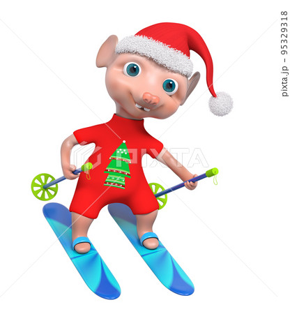 Adorable mouse boy skier 3d rendering 95329318