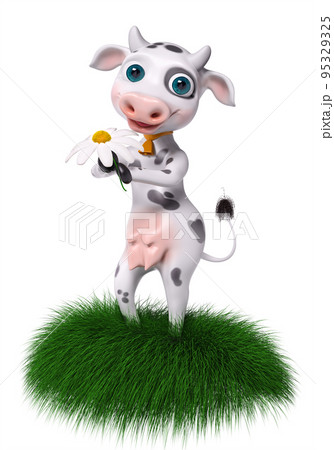 Cartoon cow holds chamomile in hands isolated, 3d rendering Cartoon cow holds chamomile in hands isolated, 3d rendering 95329325