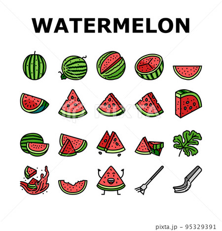 watermelon summer fruit slice icons set vector watermelon summer fruit slice icons set vector 95329391