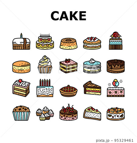 cake birthday food dessert party icons set vector 95329461