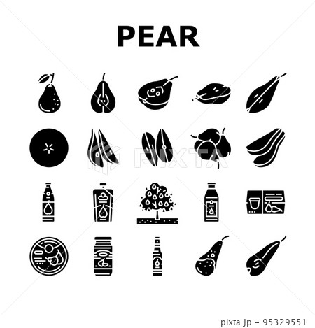 pear fruit green white leaf food icons set vector pear fruit green white leaf food icons set vector 95329551