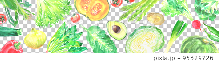 水彩で描いた色々な新鮮な野菜のバナー背景 95329726