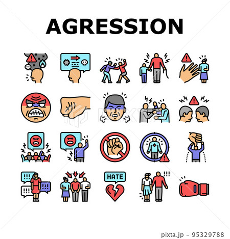 violence first aggressive hand icons set vector 95329788