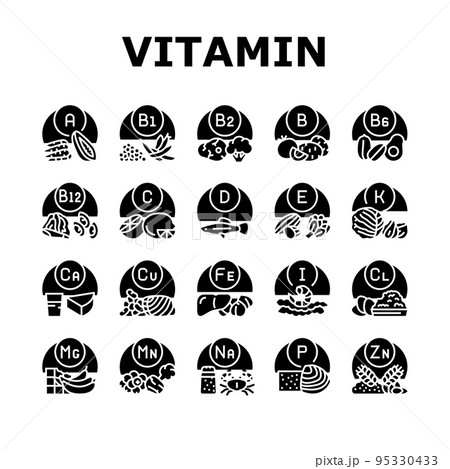 Vitamin Mineral Medical Complex Icons Set Vector Vitamin Mineral Medical Complex Icons Set Vector 95330433