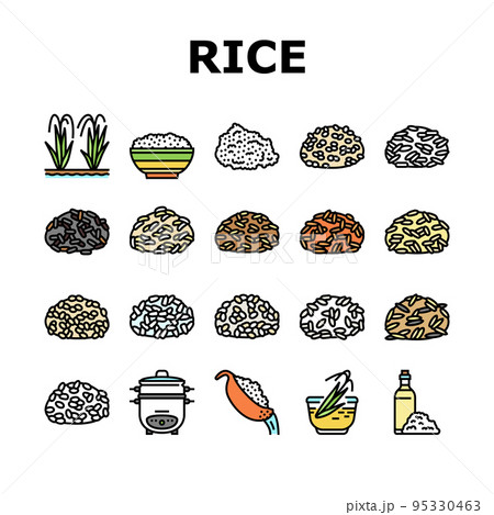 Rice For Preparing Delicious Food Icons Set Vector 95330463