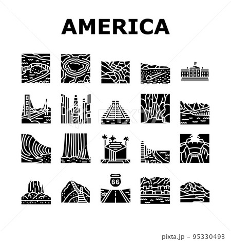 North America Famous Landscape Icons Set Vector North America Famous Landscape Icons Set Vector 95330493