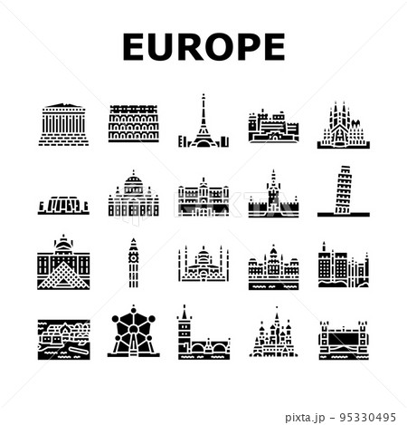 Europe Monument Construction Icons Set Vector Europe Monument Construction Icons Set Vector 95330495