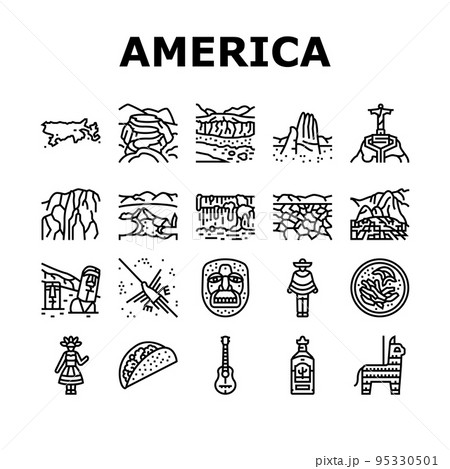 South America Scape And Tradition Icons Set Vector 95330501