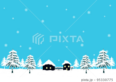 クリスマスツリー、雪景色と雪が積もった家のバックグラウンド 95330775