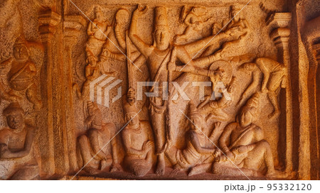 Varaha Cave, Trivikrama overcoming the demon King Bali, Mahabalipuram, Tamilnadu, India Varaha Cave, Trivikrama overcoming the demon King Bali, Mahabalipuram, Tamilnadu, India 95332120