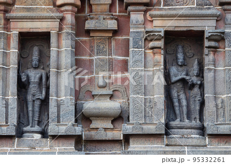 Sculpture of Indian God and Goddess on Gopuram of Nataraja Temple, Chidambaram, Tamilnadu, India 95332261