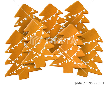 クリスマスツリーのアイシングクッキーのリアルなテイストの美味しそうなイラスト クリスマスツリーのアイシングクッキーのリアルなテイストの美味しそうなイラスト 95333031