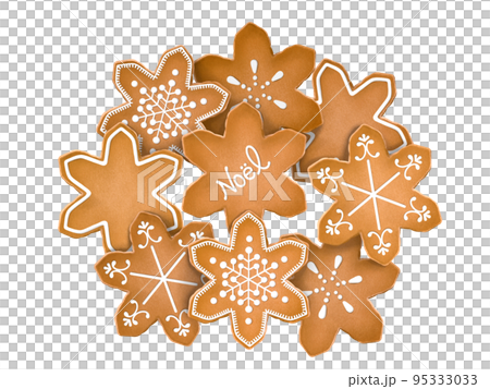 用雪花糖霜裝飾的餅乾的手繪插圖 95333033