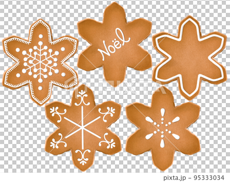 用雪花糖霜裝飾的餅乾的逼真手繪插圖 95333034