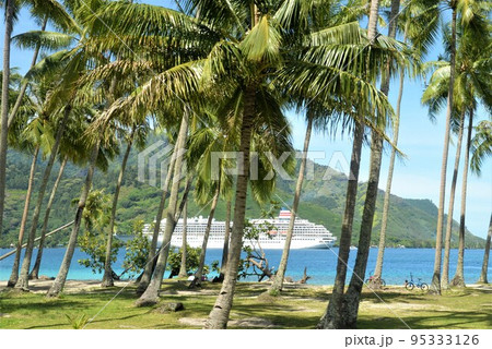 フランス領ポリネシア　モーレア島の風景　クルーズ客船 95333126