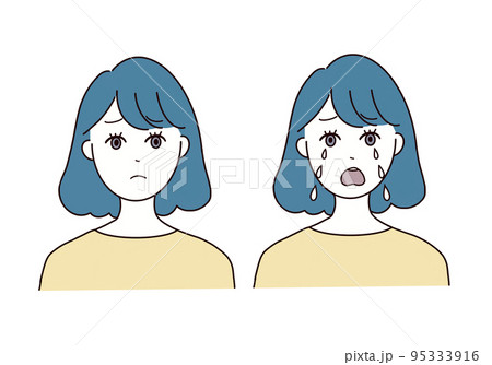 悲しい表情の女性のイラストのイラスト素材