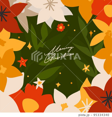 Hand drawn vector abstract graphic Merry Christmas and Happy new year clipart illustrations greeting card with flowers and leaves.Merry Christmas cute floral card design background.Winter holiday art. 95334340
