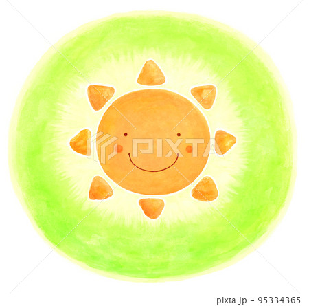 かわいい太陽（背景黄緑） 95334365