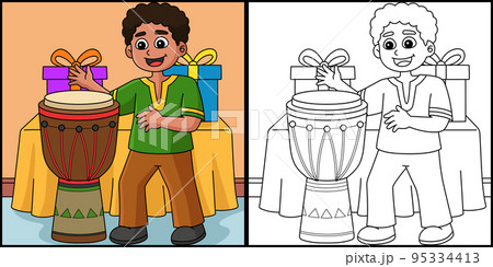 Kwanzaa Boy Playing Djembe Coloring Illustration Kwanzaa Boy Playing Djembe Coloring Illustration 95334413