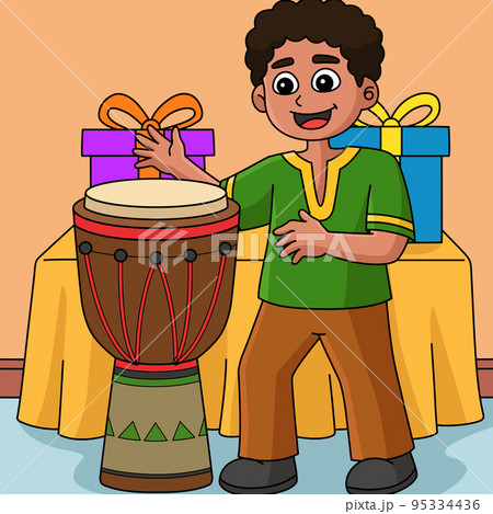 Kwanzaa Boy Naglalaro ng Djembe ColoredKwanzaa Boy Naglalaro ng Djembe Colored  