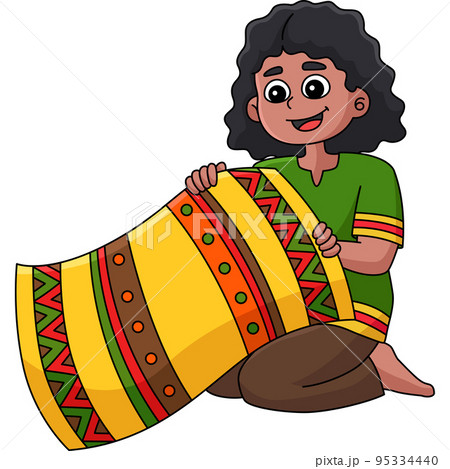 Kwanzaa Girl Holding Mkeka Cartoon Clipart  95334440