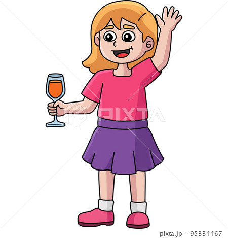 Girl Holding Wine Cartoon Colored Clipart 95334467