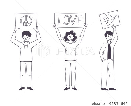 Man and Woman Character Partaking in Demonstration for Peace with Placard Vector Set Man and Woman Character Partaking in Demonstration for Peace with Placard Vector Set 95334642