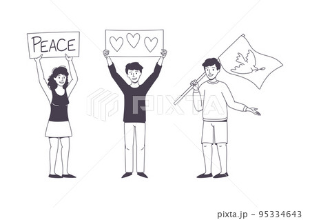 Man and Woman Character Partaking in Demonstration for Peace with Placard Vector Set Man and Woman Character Partaking in Demonstration for Peace with Placard Vector Set 95334643