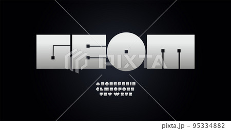 Geometric square font computer chip alphabet letters. Microchip technology typography for electronics service logo, digital system headline, internet communication monogram. Isolated vector typeset Geometric square font computer chip alphabet letters. Microchip technology typography for electronics service logo, digital system headline, internet communication monogram. Isolated vector typeset 95334882