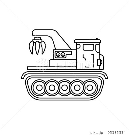 Line flat vector illustration icon construction machinery caterpillar truck crane. Simple retro style. Oil and gas industrial tool transportation. Building business engineering. Power tractor diesel. Line flat vector illustration icon construction machinery caterpillar truck crane. Simple retro style. Oil and gas industrial tool transportation. Building business engineering. Power tractor diesel. 95335534