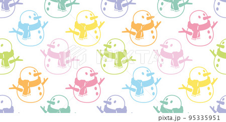 Snowman seamless pattern Christmas Santa Claus scarf isolated tile background repeat wallpaper gift wrapping paper pastel illustration design 95335951