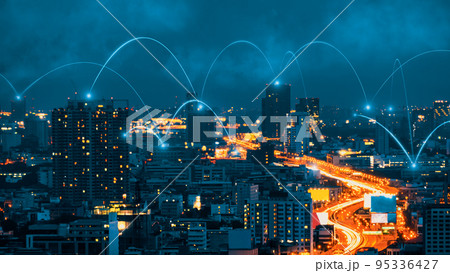 Smart digital city with connection network reciprocity over the cityscape 95336427
