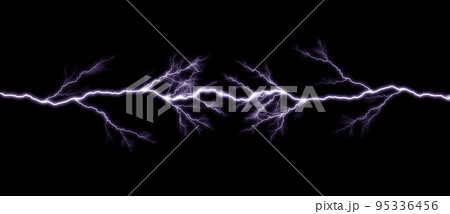 Thunder lightning bolts isolated on black background, abstract electric concept 95336456