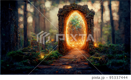 Spectacular Portal Archway In Fantasy Forest のイラスト素材