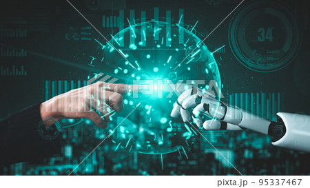 Futuristic robot artificial intelligence enlightening AI technology concept Futuristic robot artificial intelligence enlightening AI technology concept 95337467