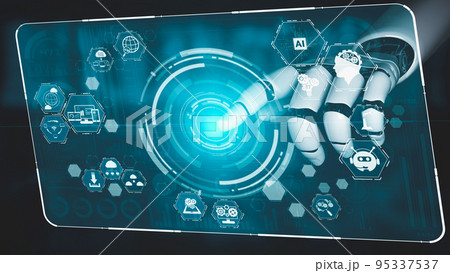 Futuristic robot artificial intelligence enlightening AI technology concept 95337537