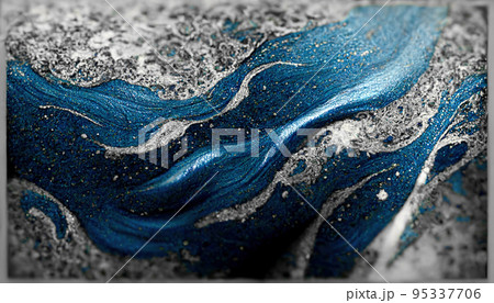 Spectacular dark blue and white ink swirled around. Digital art 3D illustration. 95337706