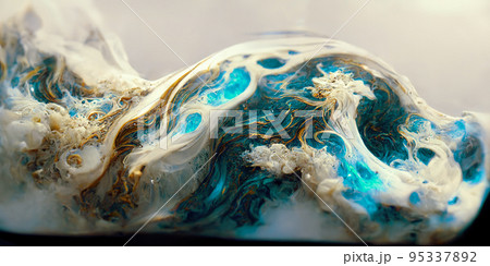 Spectacular white and blue ink swirled around. Digital art 3D illustration. Spectacular white and blue ink swirled around. Digital art 3D illustration. 95337892
