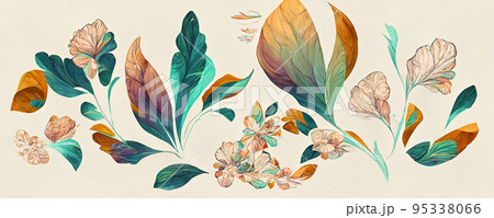 Spectacular pastel drawing leave petal and flower. Digital art 3D illustration. Spectacular pastel drawing leave petal and flower. Digital art 3D illustration. 95338066