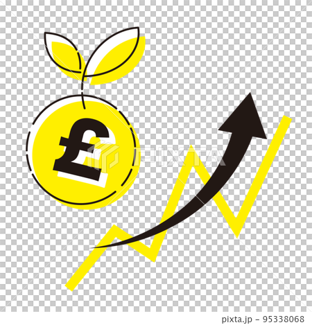 英鎊 (£) 貨幣和上升圖表的圖像 95338068
