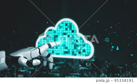 Futuristic robot artificial intelligence enlightening AI technology concept 95338191