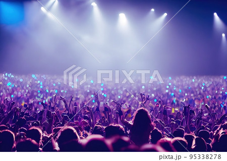 Crowd of people in music festival at spectacular night concert 95338278