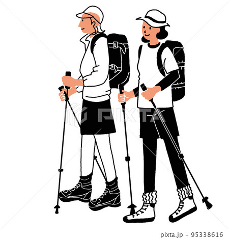 山ガール　登山　ハイキング　女性　線画　ベクター 95338616